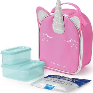 imageArctic Zone Animal Shape Lunch Bag with 210g Ice Pack and 4 Piece Kids Sandwich Set  Unicorn Pink