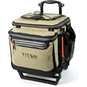 imageTitan Deep Freeze 60 5010 Can Wheeled Cooler  Collapsible Rolling Cooler with Wheels and AllTerrain CartMoss