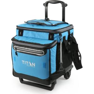 imageTitan Deep Freeze 60 5010 Can Wheeled Cooler  Collapsible Rolling Cooler with Wheels and AllTerrain CartProcess Blue