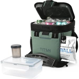 imageTitan Fridge Cold Zipperless Insulated Lunch Box  With Reusable Gel Ice Packs Plus Food Container Set  Sage GreenSage Green