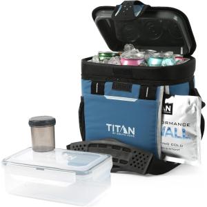 imageTitan Fridge Cold Zipperless Insulated Lunch Box  With Reusable Gel Ice Packs Plus Food Container Set  Sage GreenSail Blue