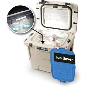 imageTitan PRO High Performance Ice Chest  25 Quart Capacity  Hard Cooler with Interior LED Light Ice Saver Performance Booster and Microban Protection  Driftwood Tan