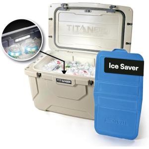 imageTitan PRO High Performance Ice Chest  55 Quart Capacity  Hard Cooler with Interior LED Light Dry Bin Ice Saver Performance Booster and Microban Protection  Driftwood Tan