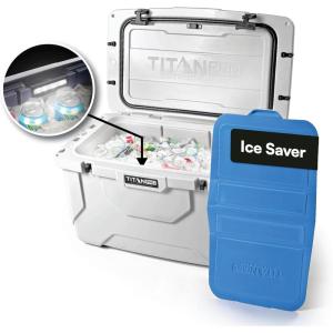 imageTitan PRO High Performance Ice Chest  55 Quart Capacity  Hard Cooler with Interior LED Light Dry Bin Ice Saver Performance Booster and Microban Protection  Arctic White