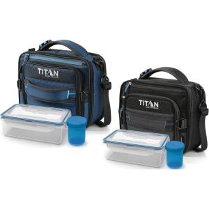 imageArctic Zone Titan Expandable Lunch Pack and Container Set with Ice Walls 2 Pack  Black and Blue