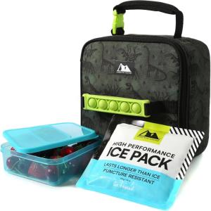 image:imageArctic Zone Popit Kids Lunch Box Combo with Sensory Pop Handle 210g Ice Pack and Sandwich Container Dino Skeleton DyeGreen
